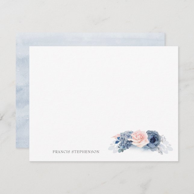 Blue Pink Floral Elegant Full Name or Couple Names Card (Front/Back)