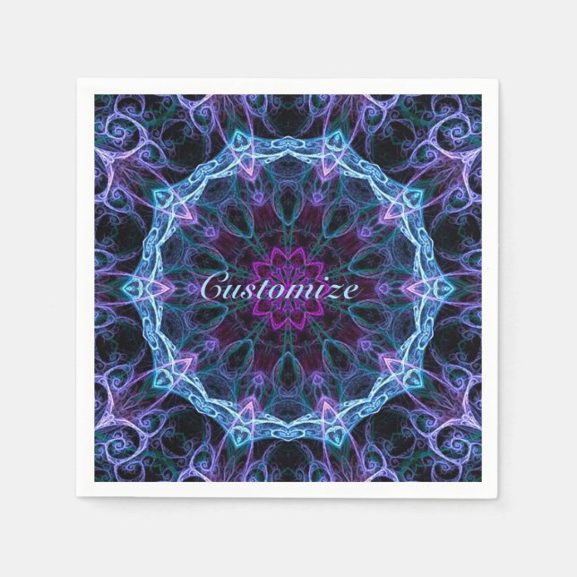 Blue & Pink Floral Fractal Pattern Napkins (Front)