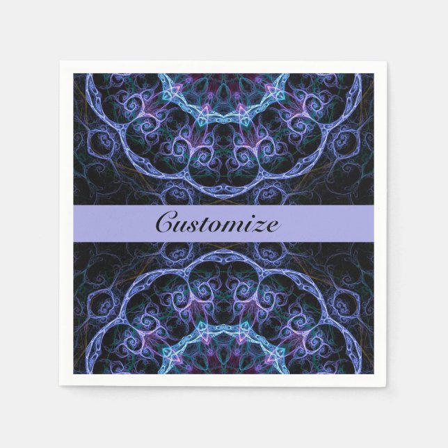 Blue & Pink Floral Fractal Pattern Napkins 2 (Front)