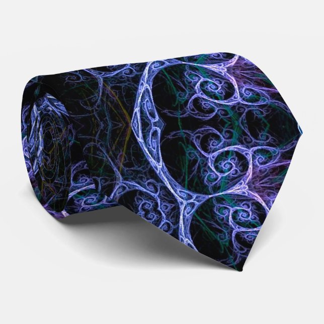 Blue & Pink Floral Fractal Pattern Tie (Rolled)