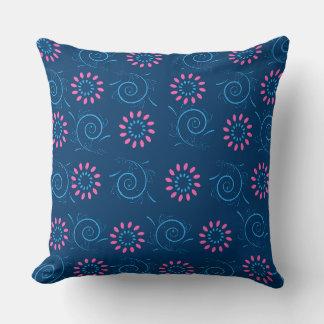 Blue Pink Floral Graphic  Throw Pillow