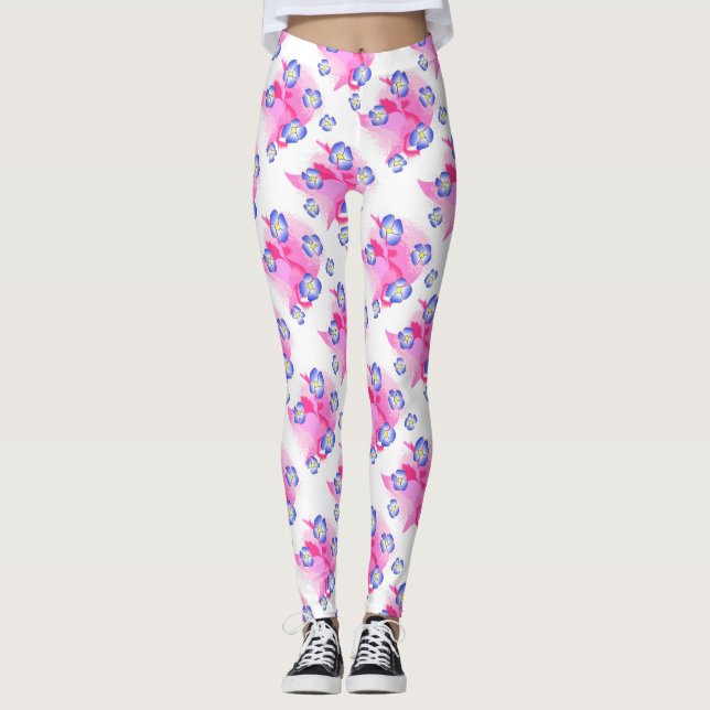 Blue Pink Floral Leggings (Front)