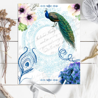 Blue & Pink Floral Peacock Scrapbook Paper