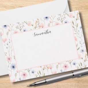 Blue Pink Floral Personalized  Card