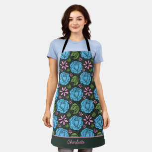Blue pink floral seamless pattern personalized  apron
