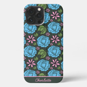 Blue pink floral seamless pattern personalized iPhone 13 pro max case