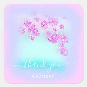 Blue Pink Floral Triangle Glitter SWEET16THUnicorn Square Sticker