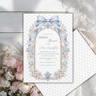 Blue Pink Floral Vintage Bridal Shower Invitation