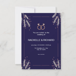 Blue Pink Floral Wedding Invitation 