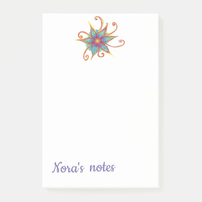 Blue Pink Flower Custom Name Post-it Notes (Front)