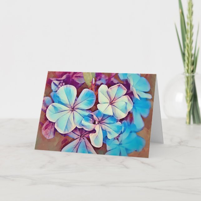 Blue Pink Flower Garden Art Note Card (Front)