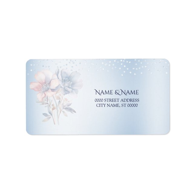 Blue Pink Flowers Address Label (Front)