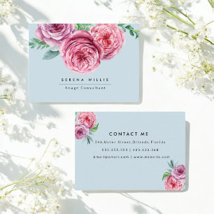 Blue Pink Flowers Pastel Chic Business Card