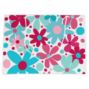 Blue & pink funky flowers  large gift bag