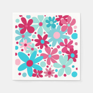 Blue & pink funky flowers  napkin