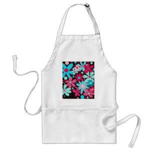 Blue & pink funky flowers  standard apron