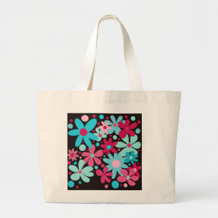Blue & pink funky flowers tote bag.