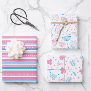 Blue Pink Gender Reveal Wrapping Paper Sheets