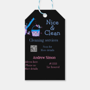 Blue pink glitter clean mop add name address q r b gift tags