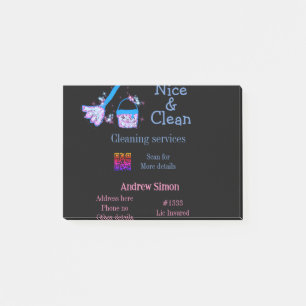 Blue pink glitter clean mop add name address q r b post-it notes