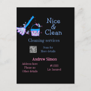 Blue pink glitter clean mop add name address q r b postcard