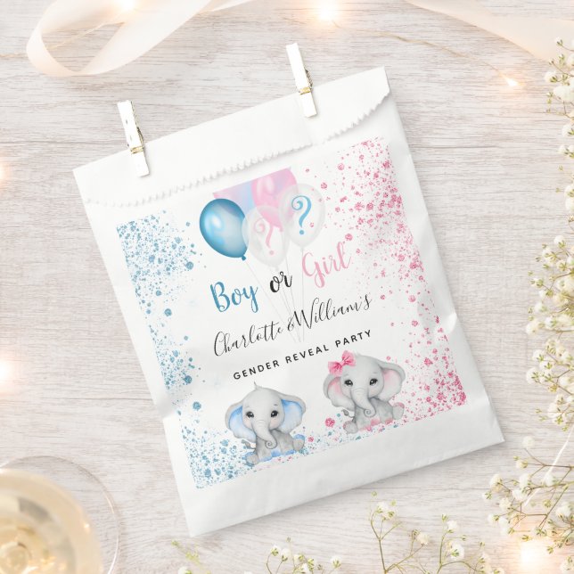 Blue pink glitter elephants gender reveal party favour bag (Clipped)
