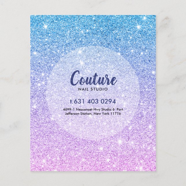 Blue & Pink Glitter Ombre Nails Menu List (Back)