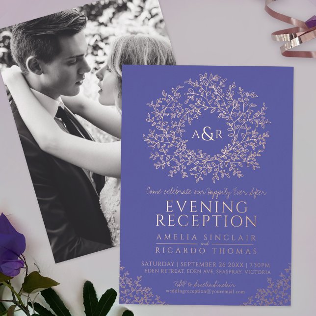 Blue pink gold monogram wedding reception photo (Creator Uploaded)