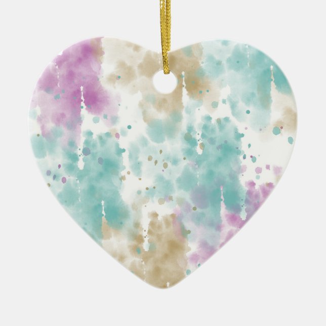 Blue Pink Gold Watercolor Abstract Ceramic Ornament (Front)