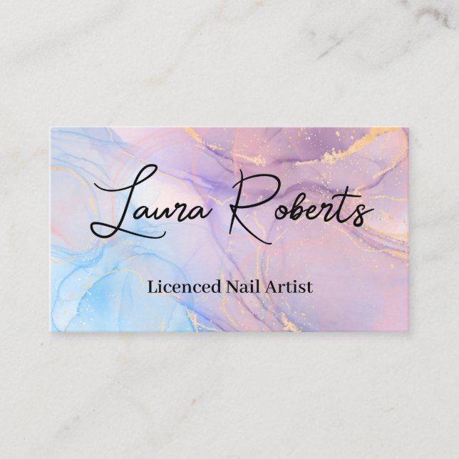 Blue Pink Gold  Watercolor Art Business Cards (Front)