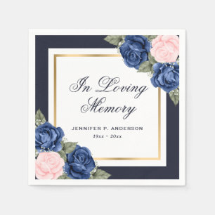Blue Pink Gold Watercolor Floral In Loving Memory Napkin