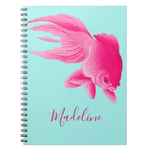 Blue Pink Goldfish Large Modern Pop Personal Notebook