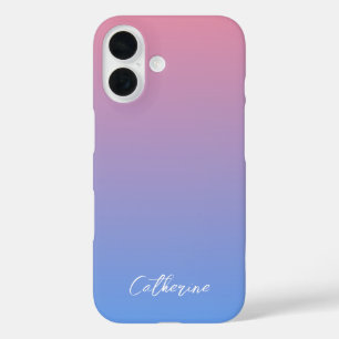 Blue Pink Gradient Modern Minimal Script Type Name iPhone 16 Case