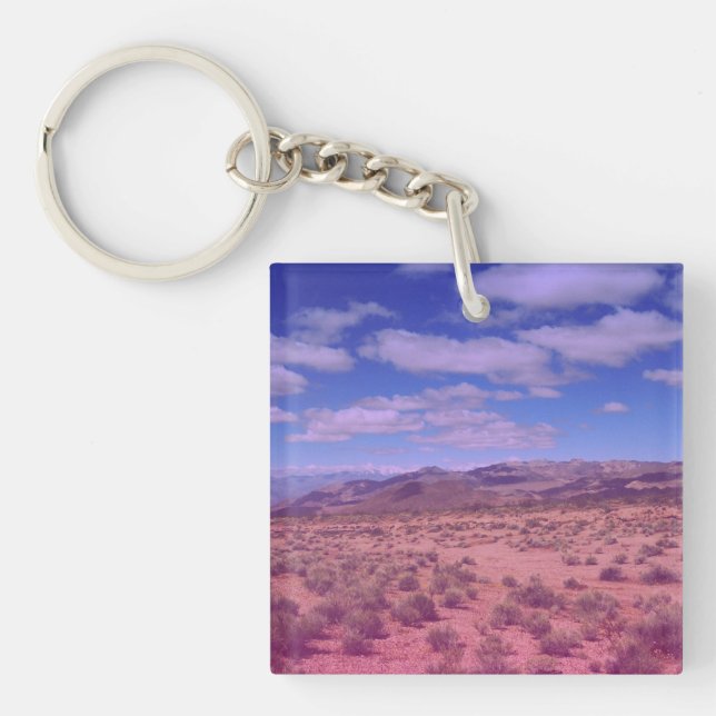 Blue Pink Gradient Overlay Road Trip Photo Keychain (Front)