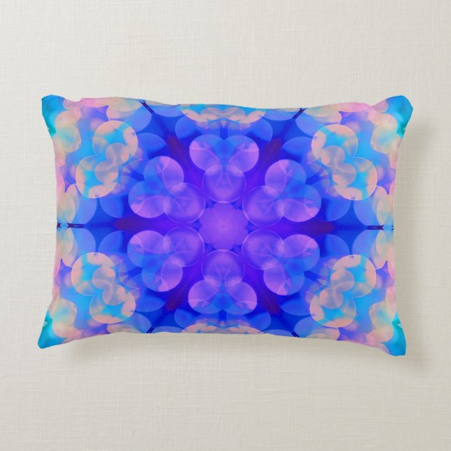 Blue & Pink Gradient Pastel Bubble Art Accent Pillow (Back)