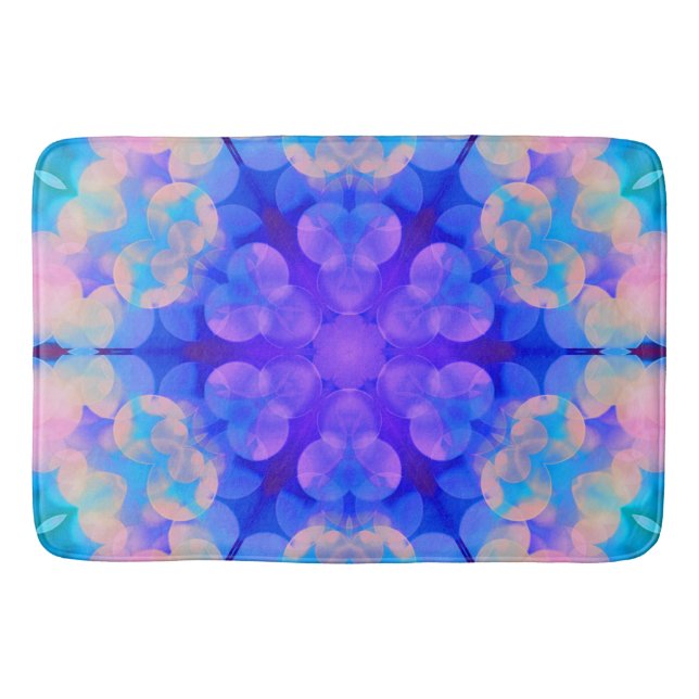 Blue & Pink Gradient Pastel Bubble Art Bath Mat (Front)