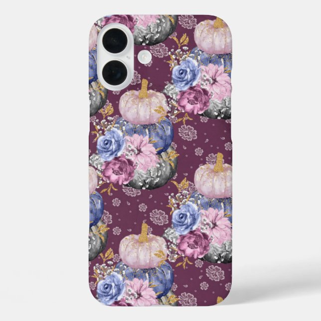 BLUE PINK GRAY HALLOWEEN PUMPKINS & FLOWERS Case-Mate iPhone CASE (Back)