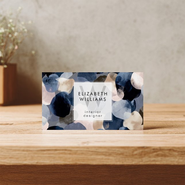 Blue Pink Gray Monogram Modern Business Card (Creator Uploaded)