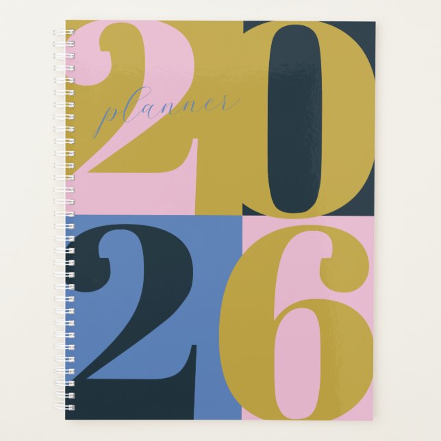 Blue Pink Green Bold Year Color Block Planner (Front)