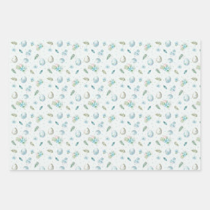 Blue Pink Green Easter Egg Stripes Dots Cute Desig Wrapping Paper Sheet