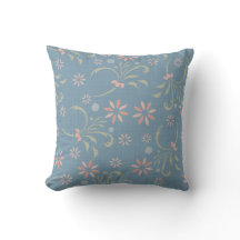 Blue, Pink Green Flowers American MOJO Pillow