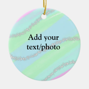 Blue pink green glitter sparkle pastel add name p ceramic ornament
