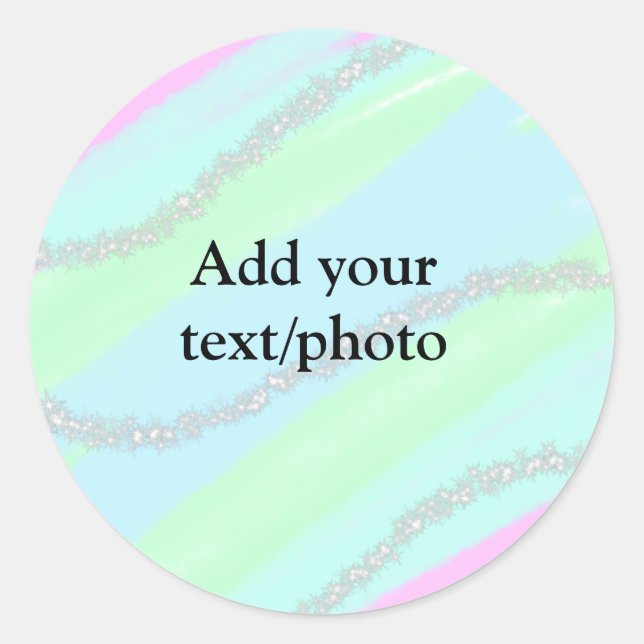 Blue pink green glitter sparkle pastel add name p classic round sticker (Front)