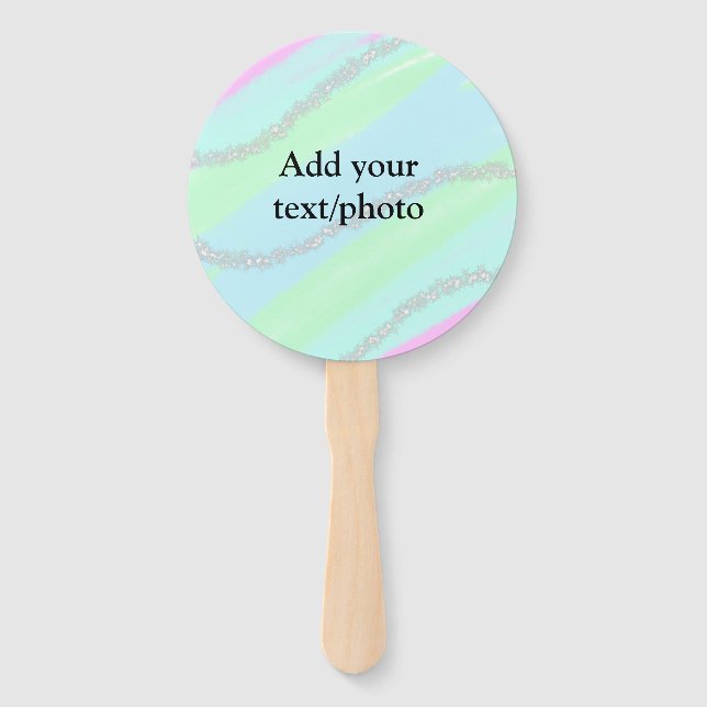 Blue pink green glitter sparkle pastel add name p hand fan (Front)
