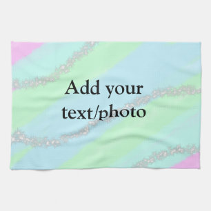 Blue pink green glitter sparkle pastel add name p kitchen towel