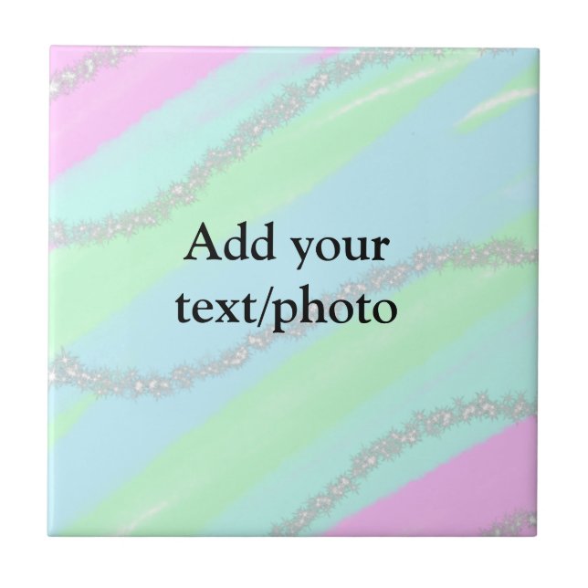 Blue pink green glitter sparkle pastel add name p tile (Front)