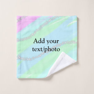 Blue pink green glitter sparkle pastel add name p wash cloth