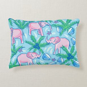 Blue Pink Green Preppy Elephant Accent Pillow