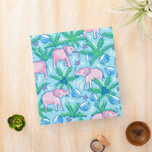 Blue Pink Green Preppy Elephant Binder (In Situ)