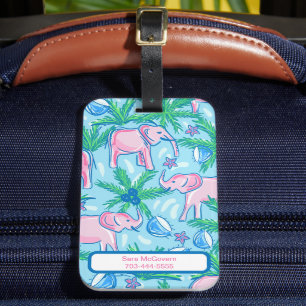 Blue Pink Green Preppy Elephant Luggage Tag